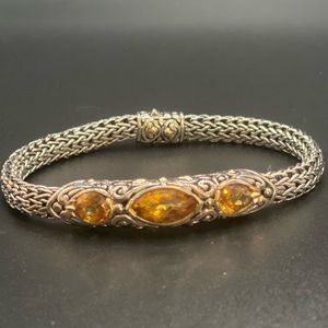 John Hardy 925 Silver Classic Chain Bracelet 3 Citrine & 18k Gold Accents 6.5mm